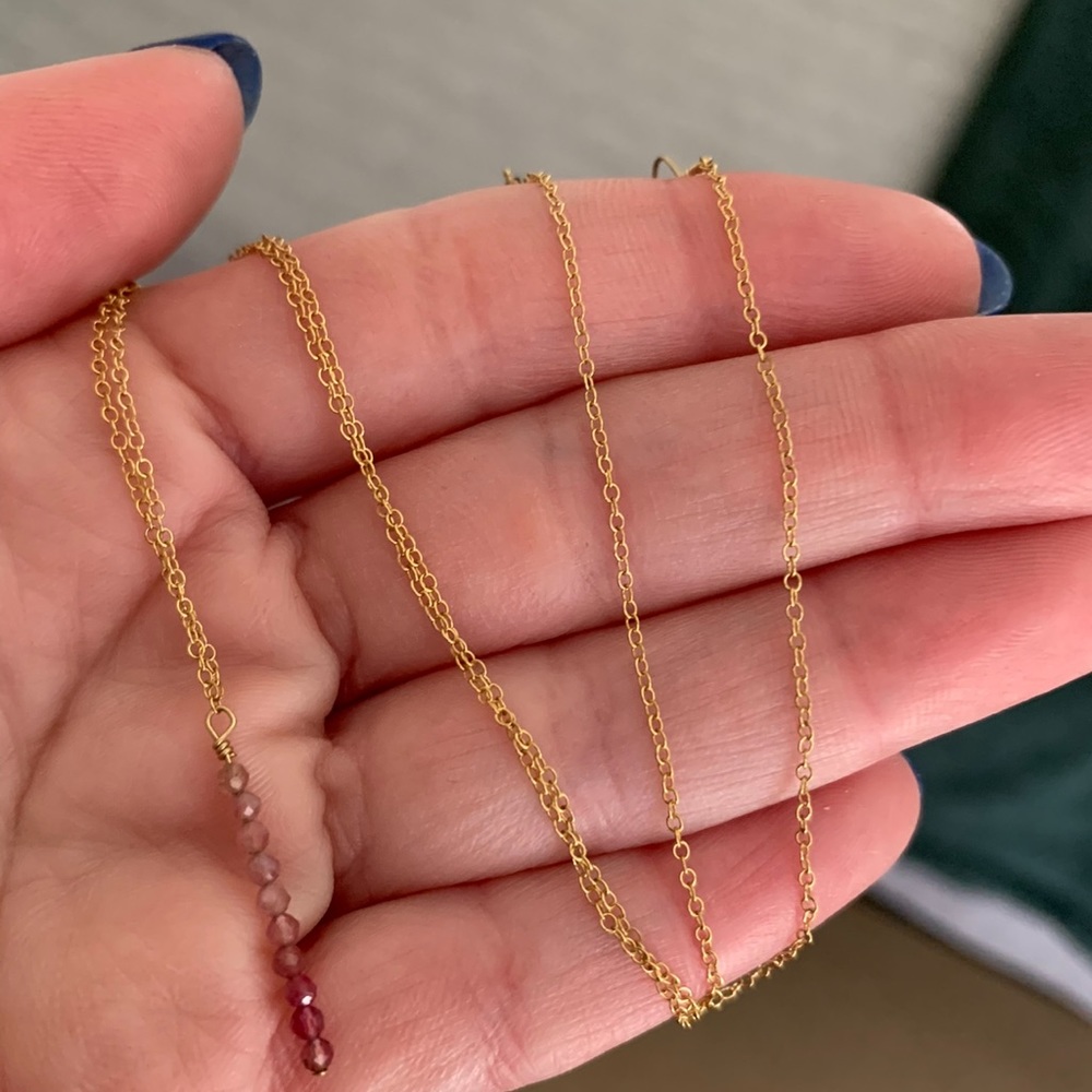 Dainty gold fill necklace with pink ombre pendant